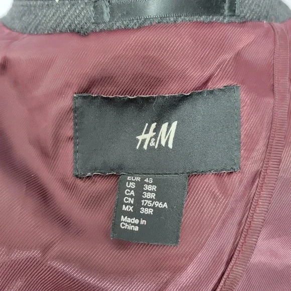 H&M Men's Sport Coat Blazer Two Button Flannel Poly Wool Blend Brown‎ 38R